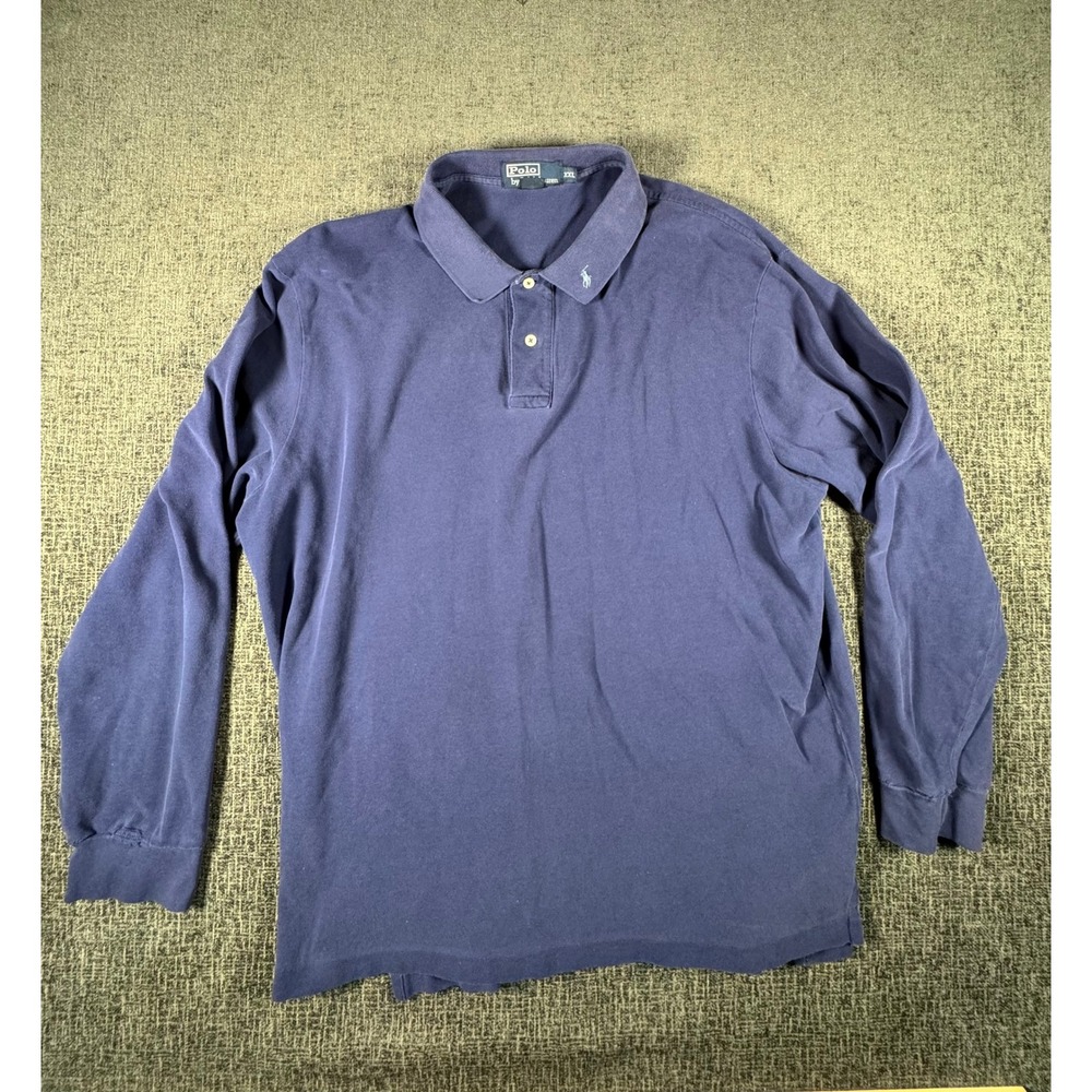 Polo Ralph Lauren Mens‎ XXL Long Sleeve Polo Shirt Navy Blue Cotton Pique Pony